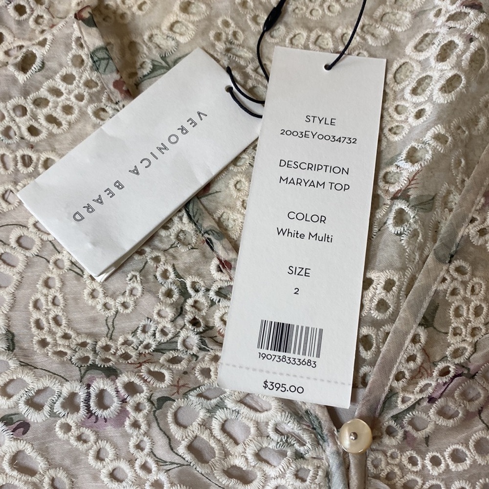 VERONICA BEARD Maryam Cream Multi Eyelet Chiffon Top Size 2 - Picture 5 of 9
